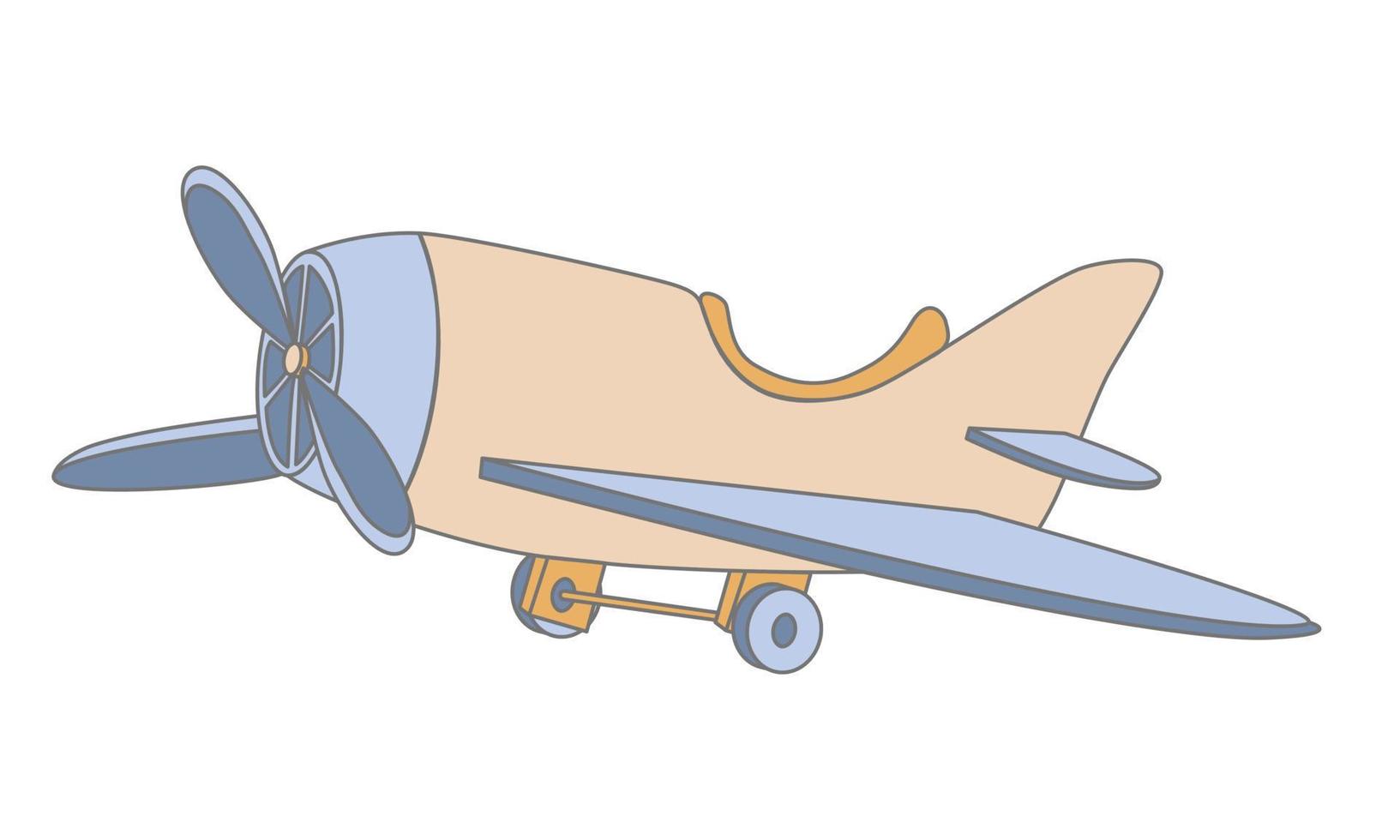 juguete de avión para niños. lindo avión vintage de madera para bebé. ilustración vectorial dibujada a mano en estilo de dibujos animados sobre fondo blanco vector