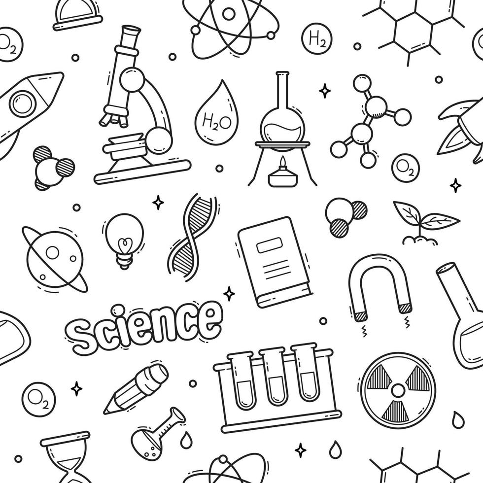 Ilustración de vector de papel tapiz de patrones sin fisuras de doodle de ciencia