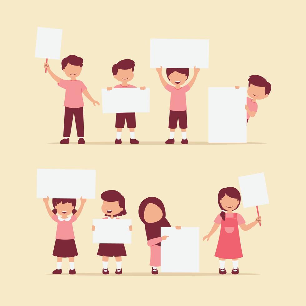 Kids holding blank banner vector illustration