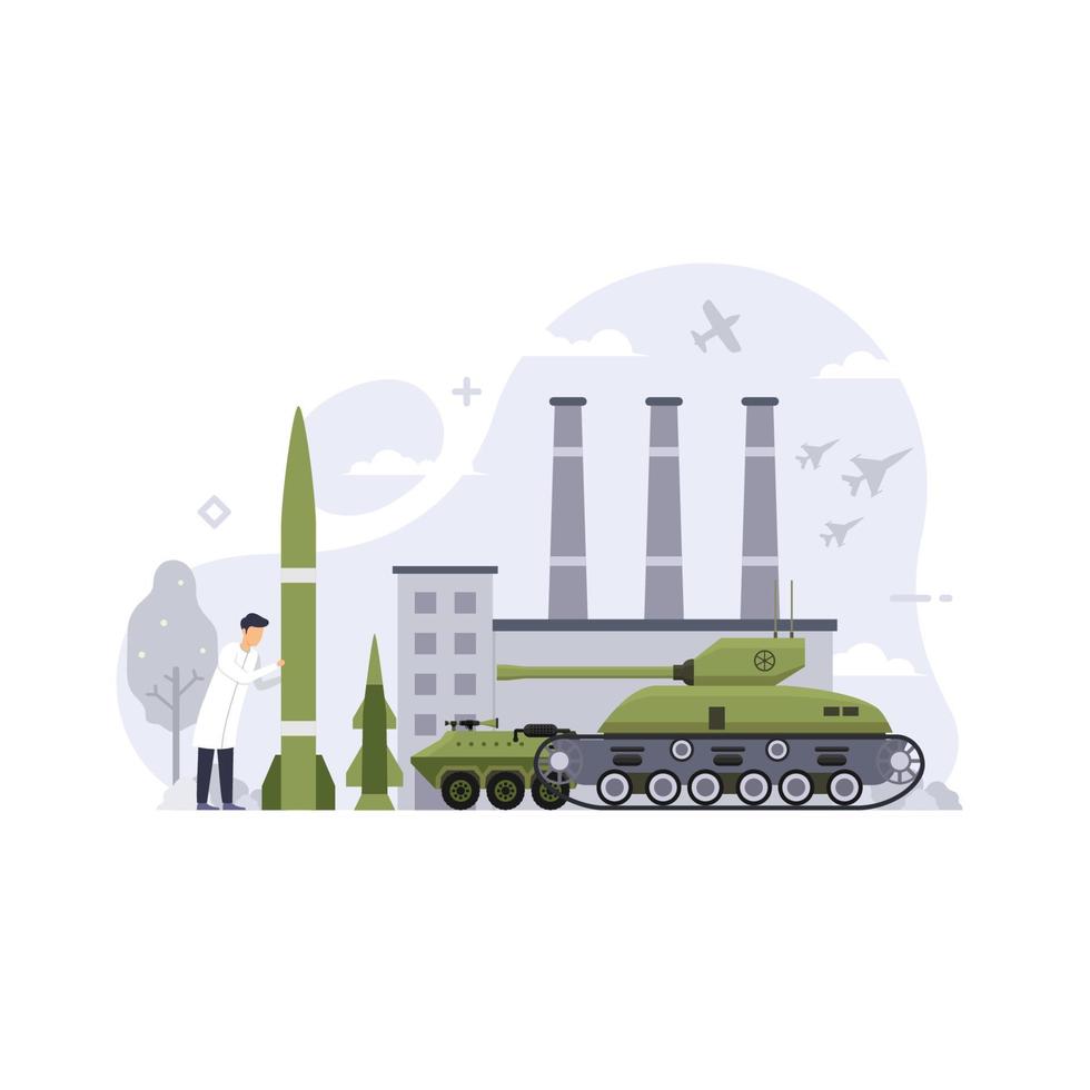 Ilustración de vector de concepto de diseño de industria militar y de defensa