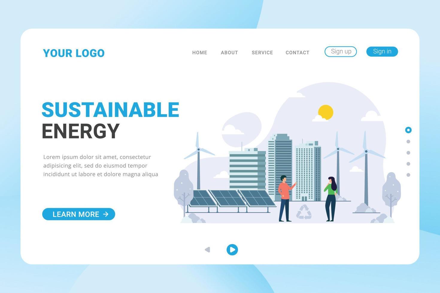 energía sostenible para comunidades plantilla de página de destino de ciudad respetuosa con el medio ambiente vector