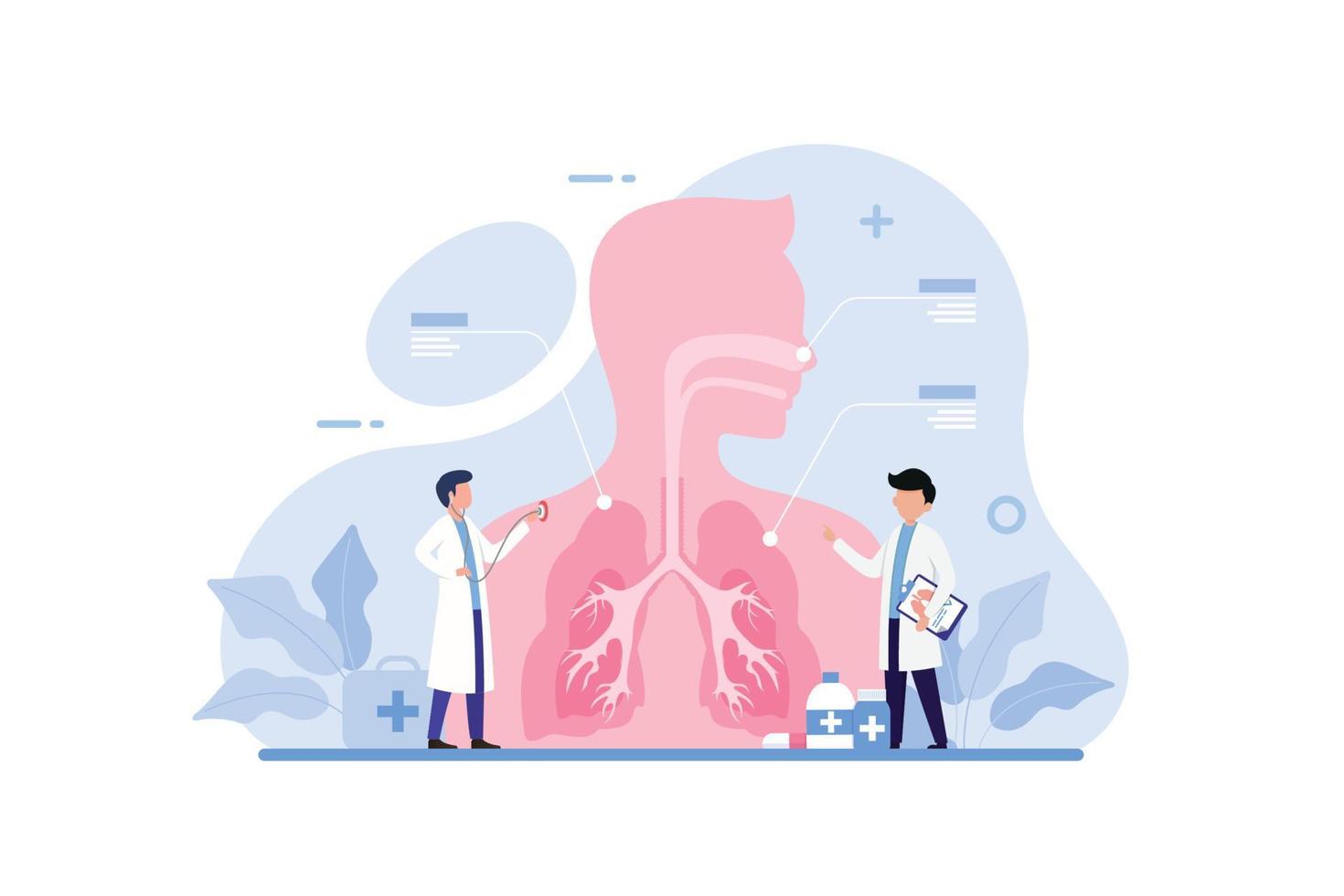 Ilustración de vector de concepto de diseño de sistema pulmonar de tratamiento médico y de salud