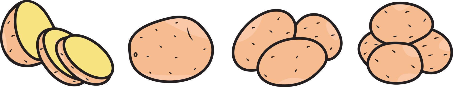 Four different shapes of potatoes colorful doodle vector