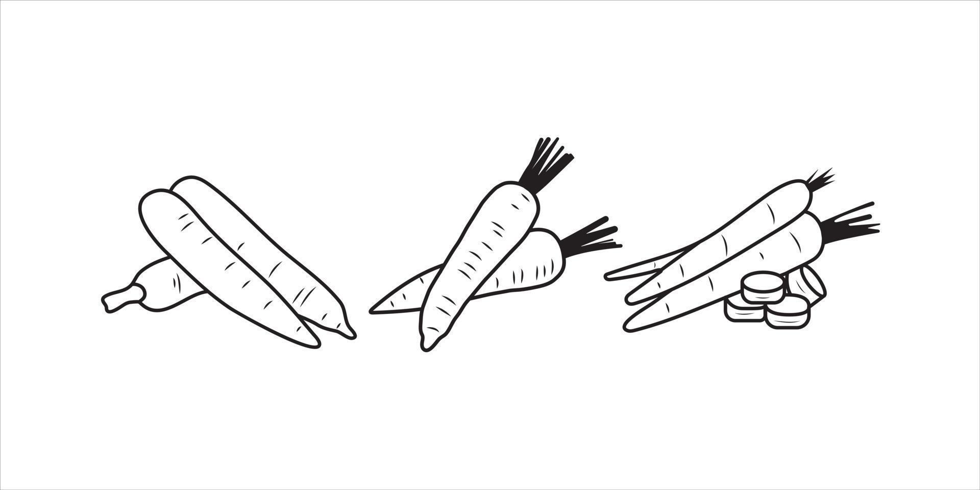 Vector illustration of carrot doodle three different shape.