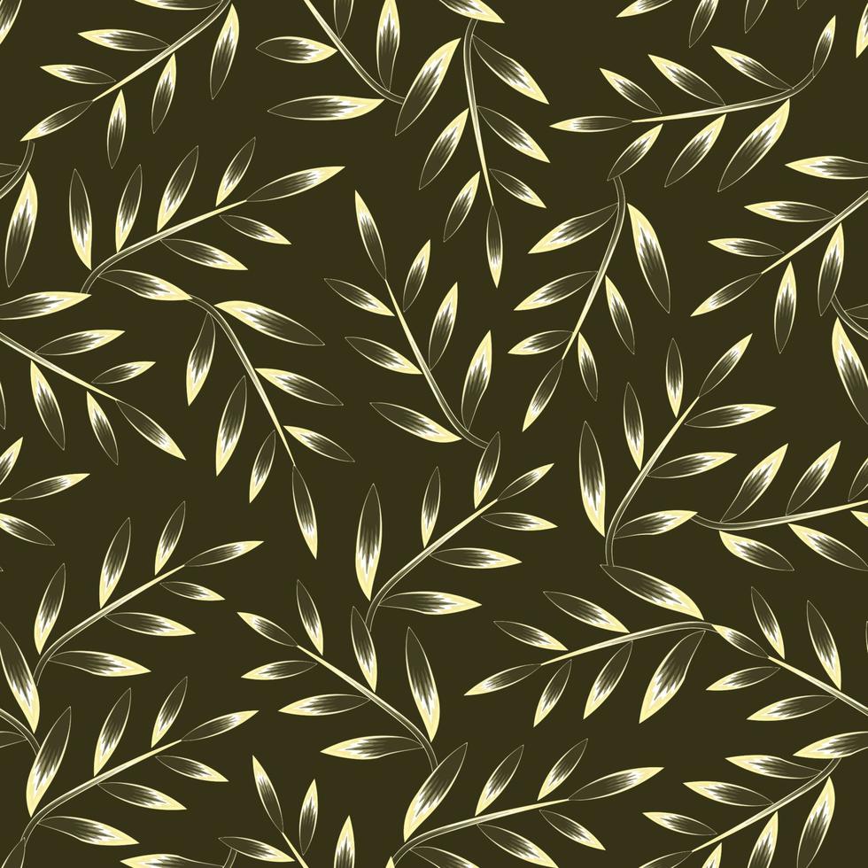 plantas de hojas brillantes sobre fondo oscuro con patrones sin fisuras de follaje tropical. diseño vectorial textura de plantilla de moda. patrón transparente tropical brillante. diseño de patrón de hojas tropicales vintage vector