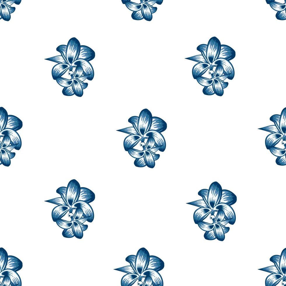 tropical floral seamless pattern with blue abstract flowers monochromatic color style vector design decorative on white background. Floral background. Exotic tropic. Summer design. fashionable print