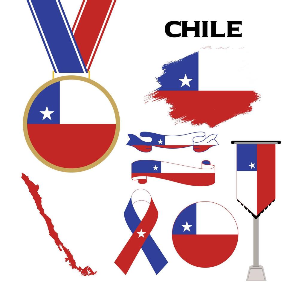 Elements Collection With The Flag of Chile Design Template vector