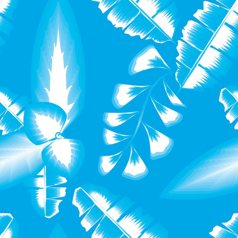 sky blue background vector design fashionable prints texture with blue monochromatic botanical plants and banana leaves foliage. Exotic tropics. Summer design. jungle wallpaper. nature background