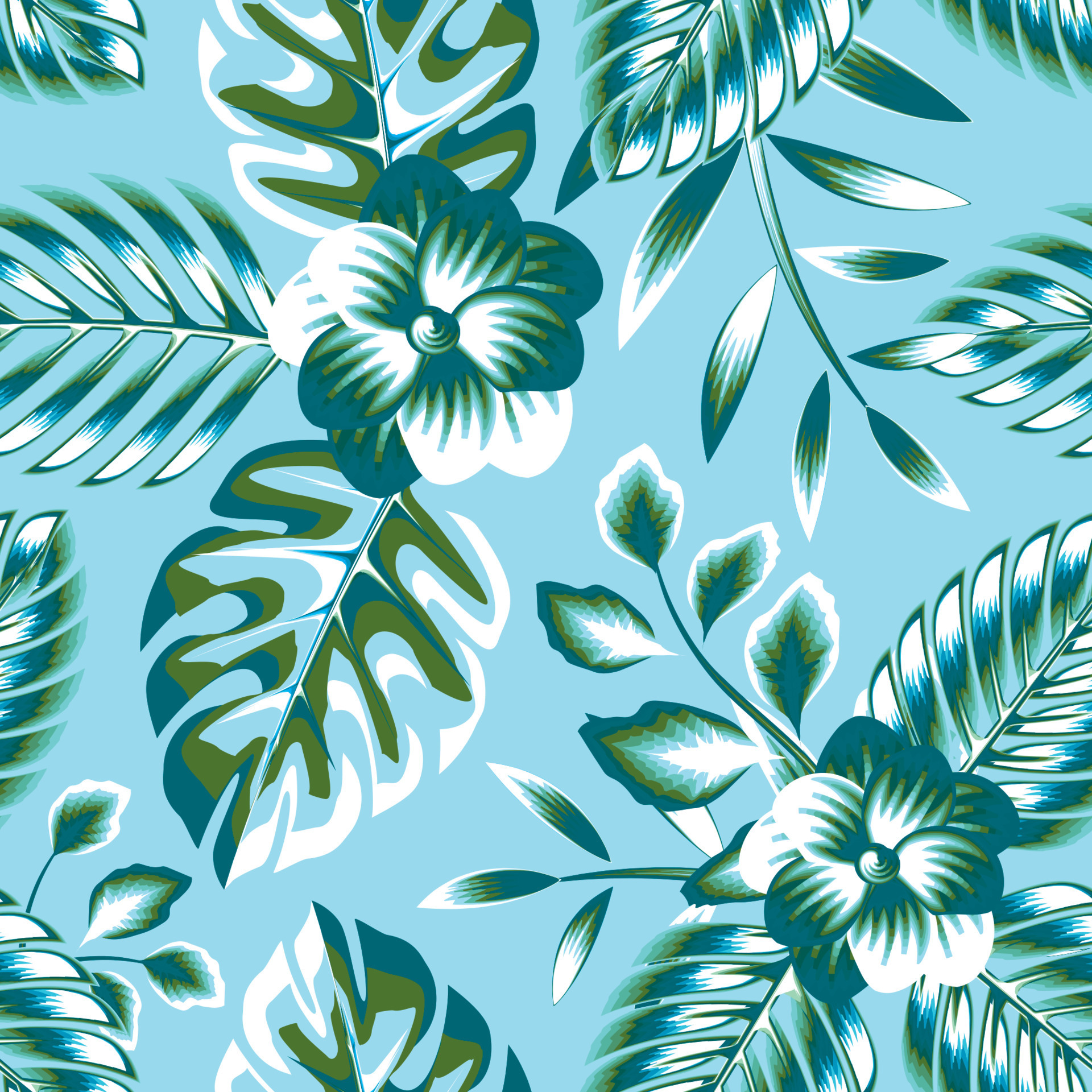 sky blue background vector design with fashionable tropical monstera palm  leaves and plants foliage flower drawing. monochromatic stylish  illustration. print texture. nature wallpaper. Exotic tropics 11171064  Vector Art at Vecteezy