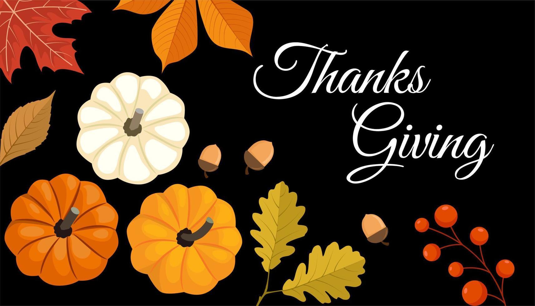 Happy Thanksgiving card with pumpkins and leaves vector