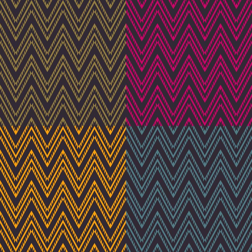 Ethnic geometric zigzag seamless pattern 4 color set on black background. Use for fabric, textile, interior decoration elements, upholstery, wrapping. vector