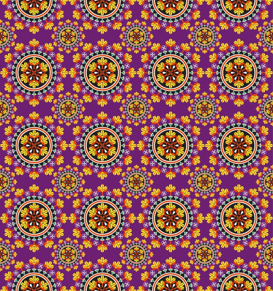 African ethnic circle flower shape seamless pattern colorful purple background. Use for fabric, textile, interior decoration elements, upholstery, wrapping. vector