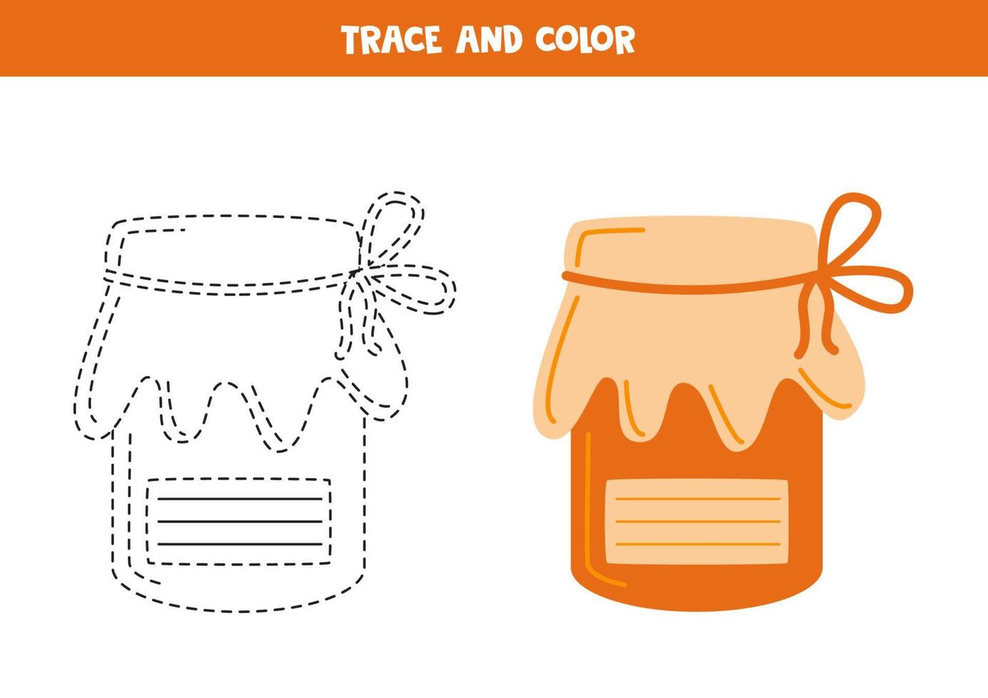 Trace and color cute hand drawn jam. Worksheet for children. 11171236