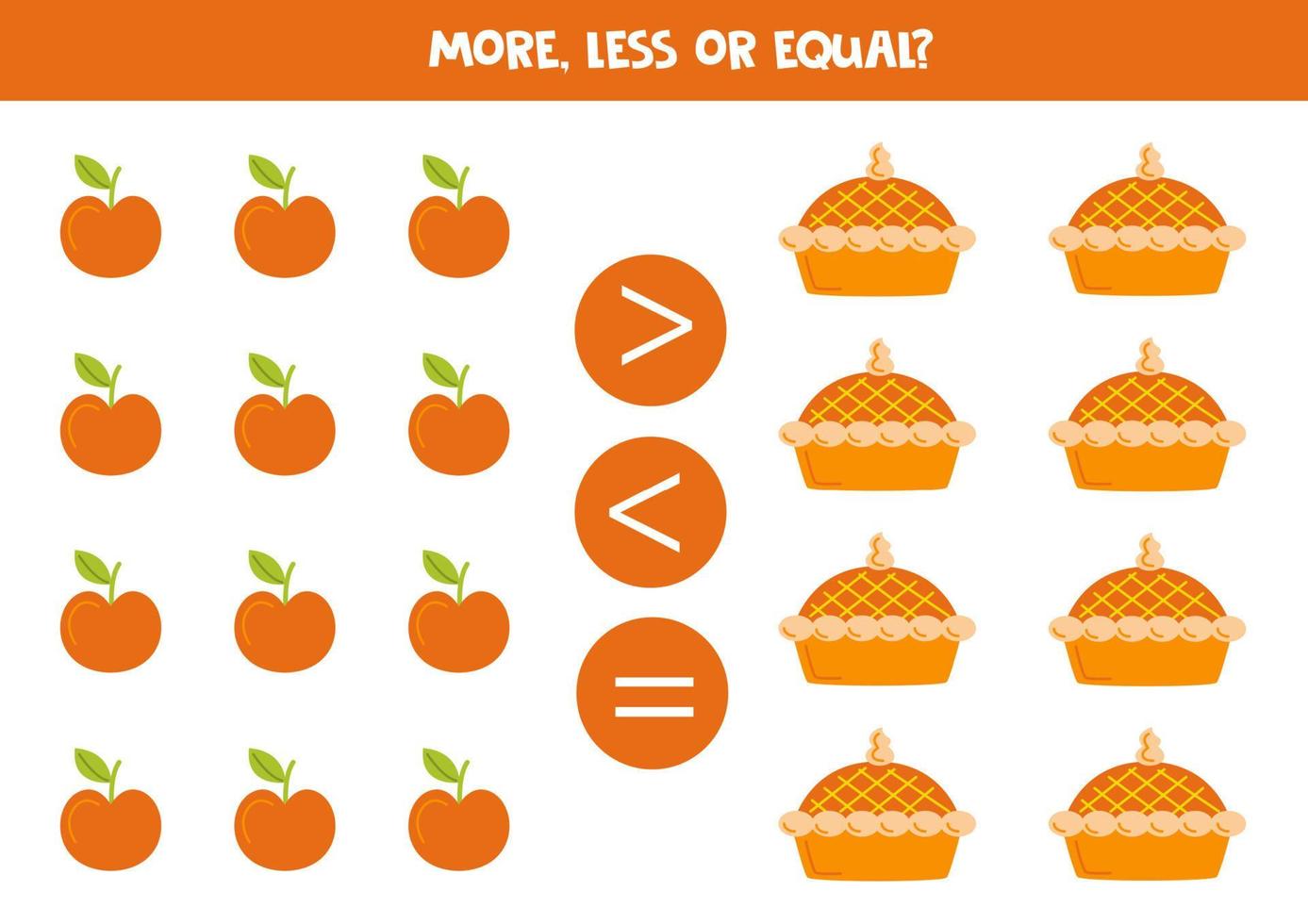 More, less, equal with apples and apple pies. vector