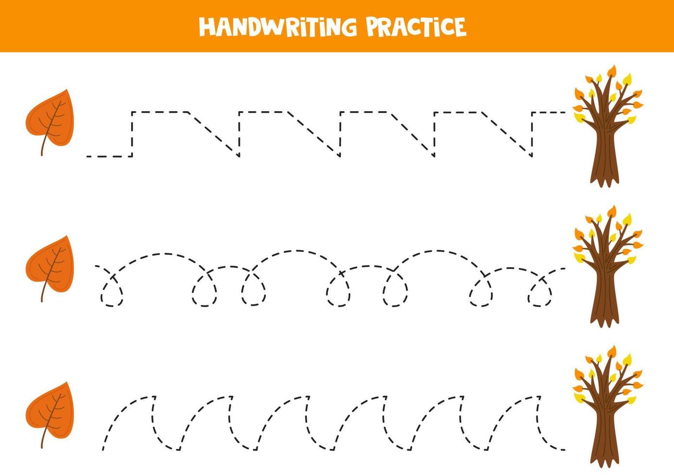 trazando líneas para niños. árboles y hojas dibujados a mano. Practica de la escritura. vector