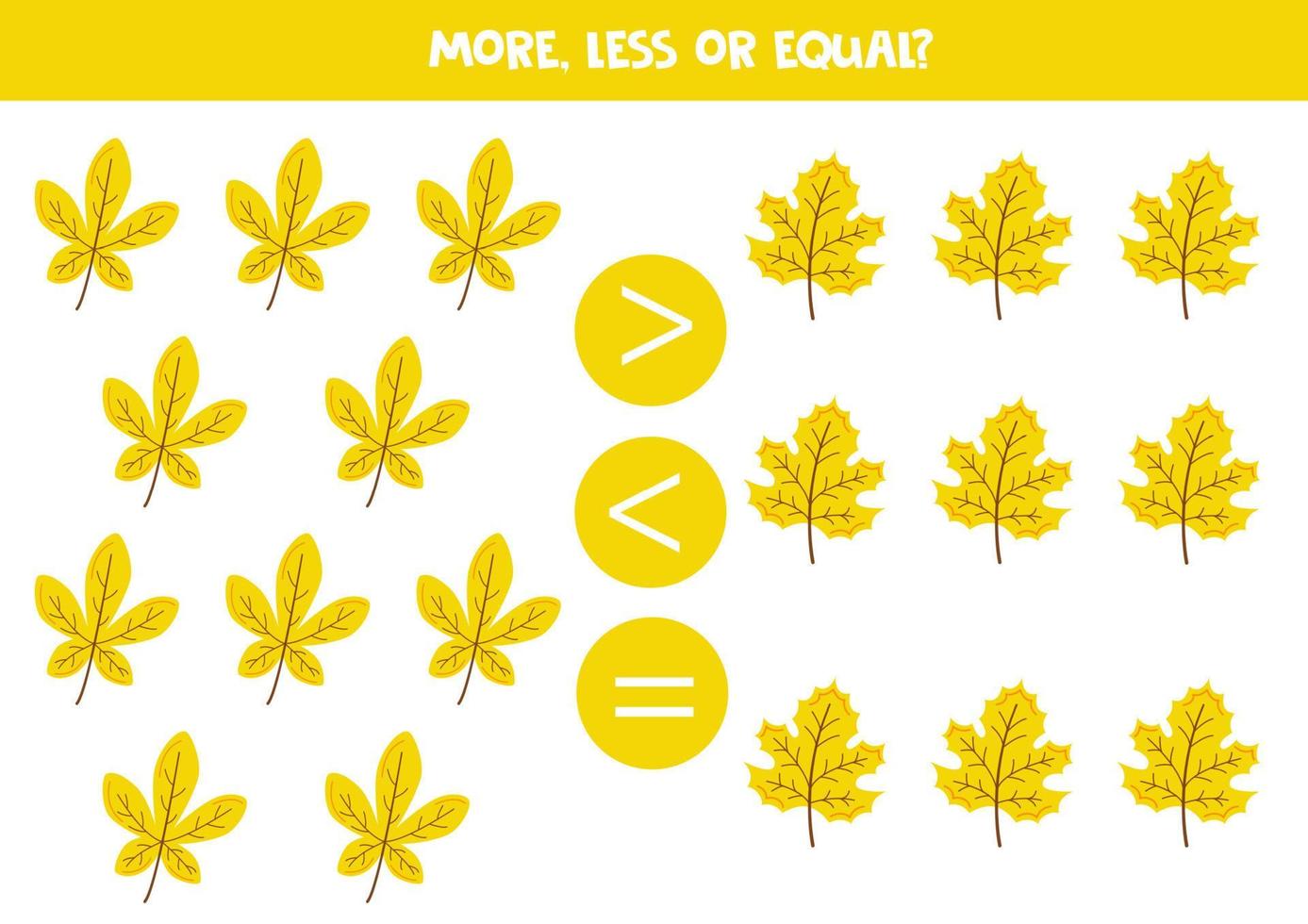 More, less, equal with cute autumn leaves. vector