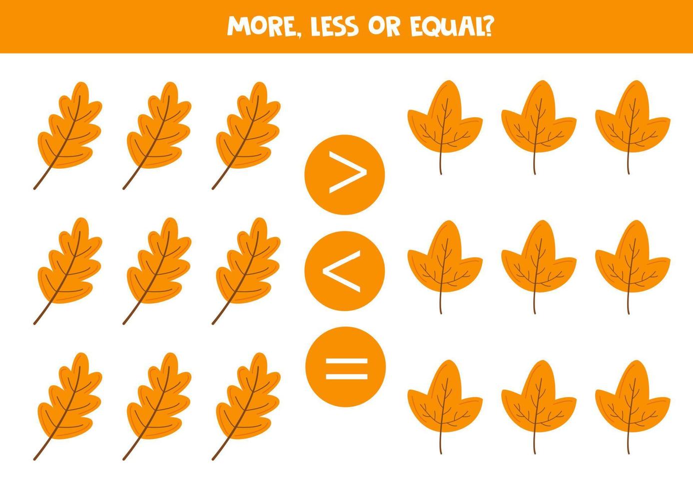 More, less, equal with cute autumn leaves. vector