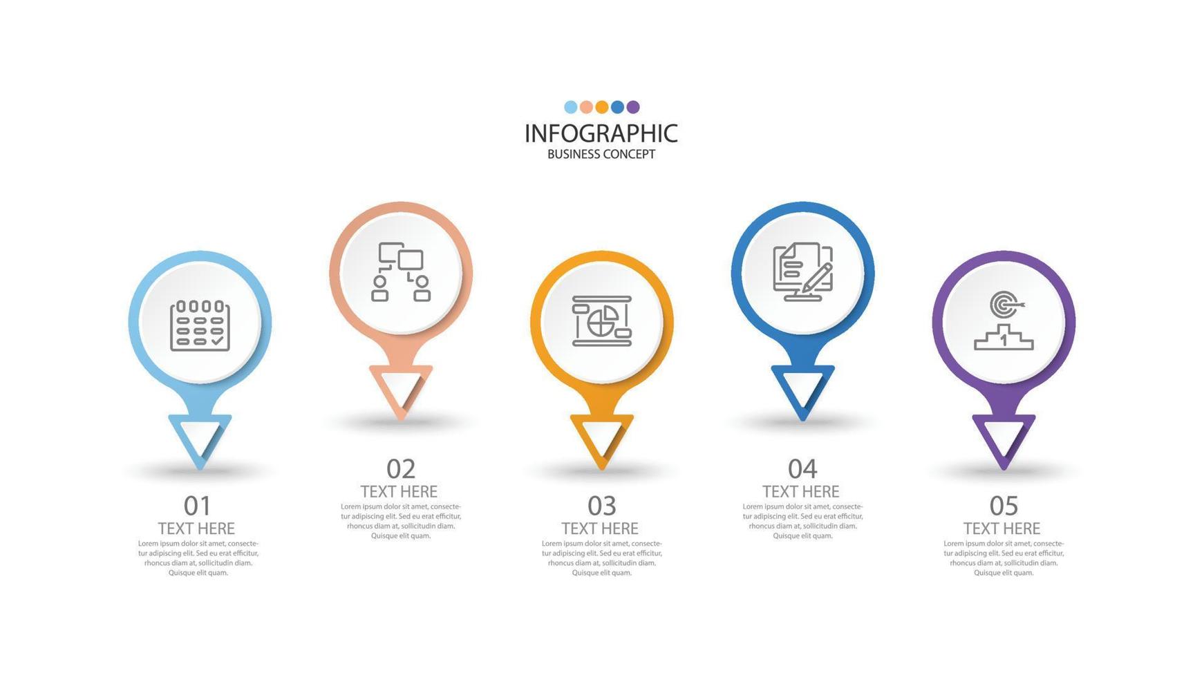 Basic circle infographic template with 5 steps, process or options, process chart, Used for process diagram, presentations, workflow layout, flow chart, infograph. Vector eps10 illustration.