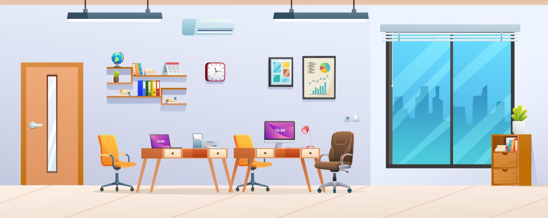 Modern office interior design cartoon illustration vector