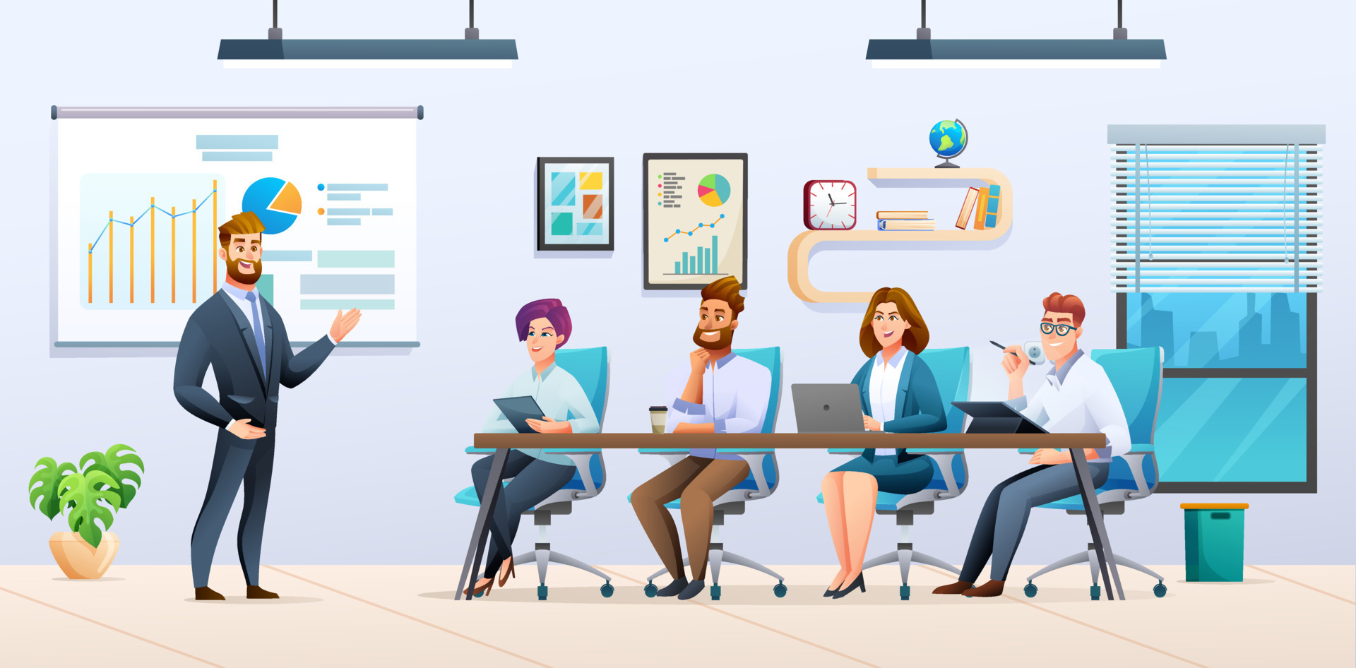 Business people conference discussing a business strategy in office  illustration. Business meeting concept in cartoon style 11171295 Vector Art  at Vecteezy