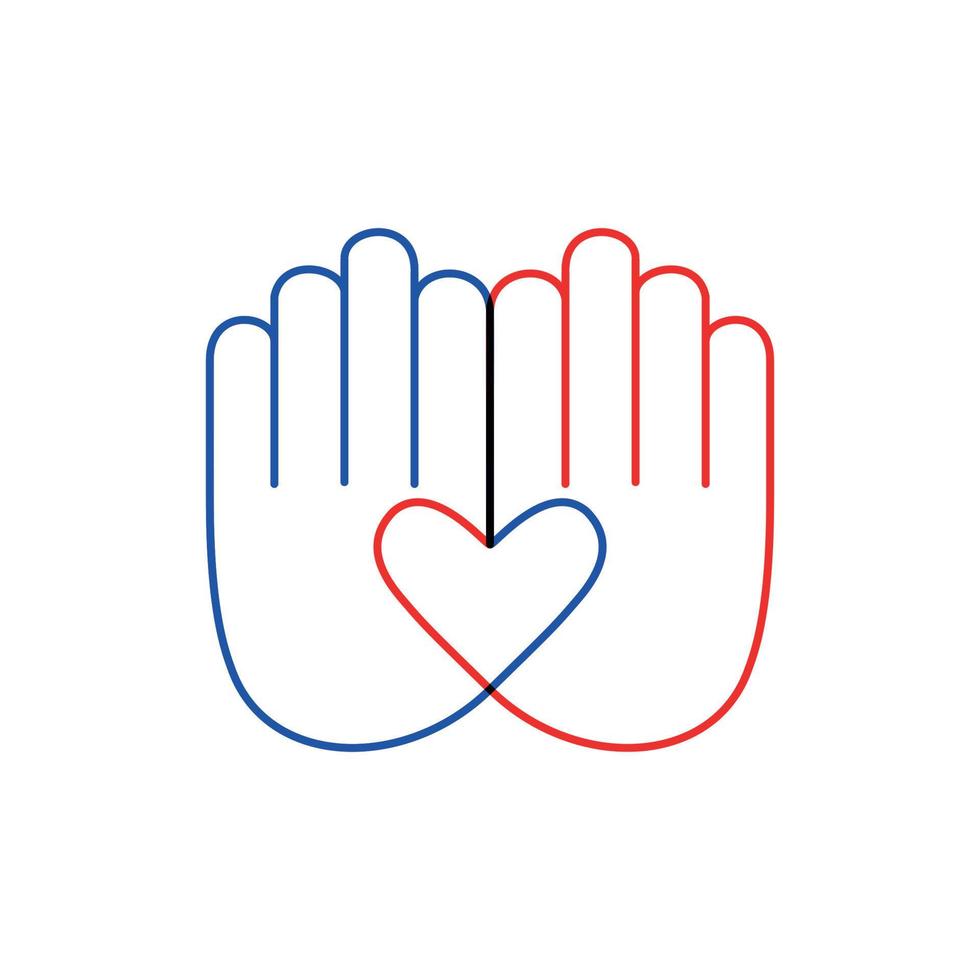 mano con el icono de la línea del corazón, firme en el fondo blanco para su diseño vector