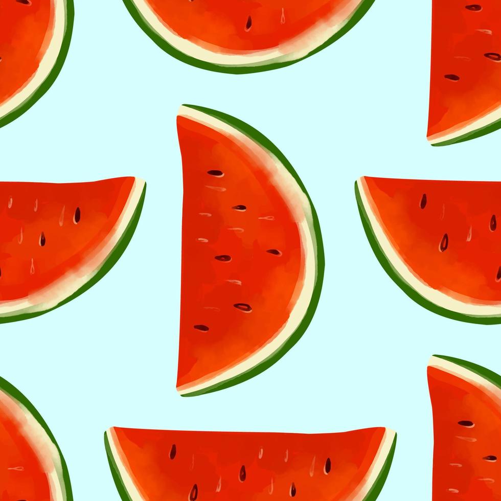 Seamless pattern with iIllustration a watermelon slices on a blue background vector