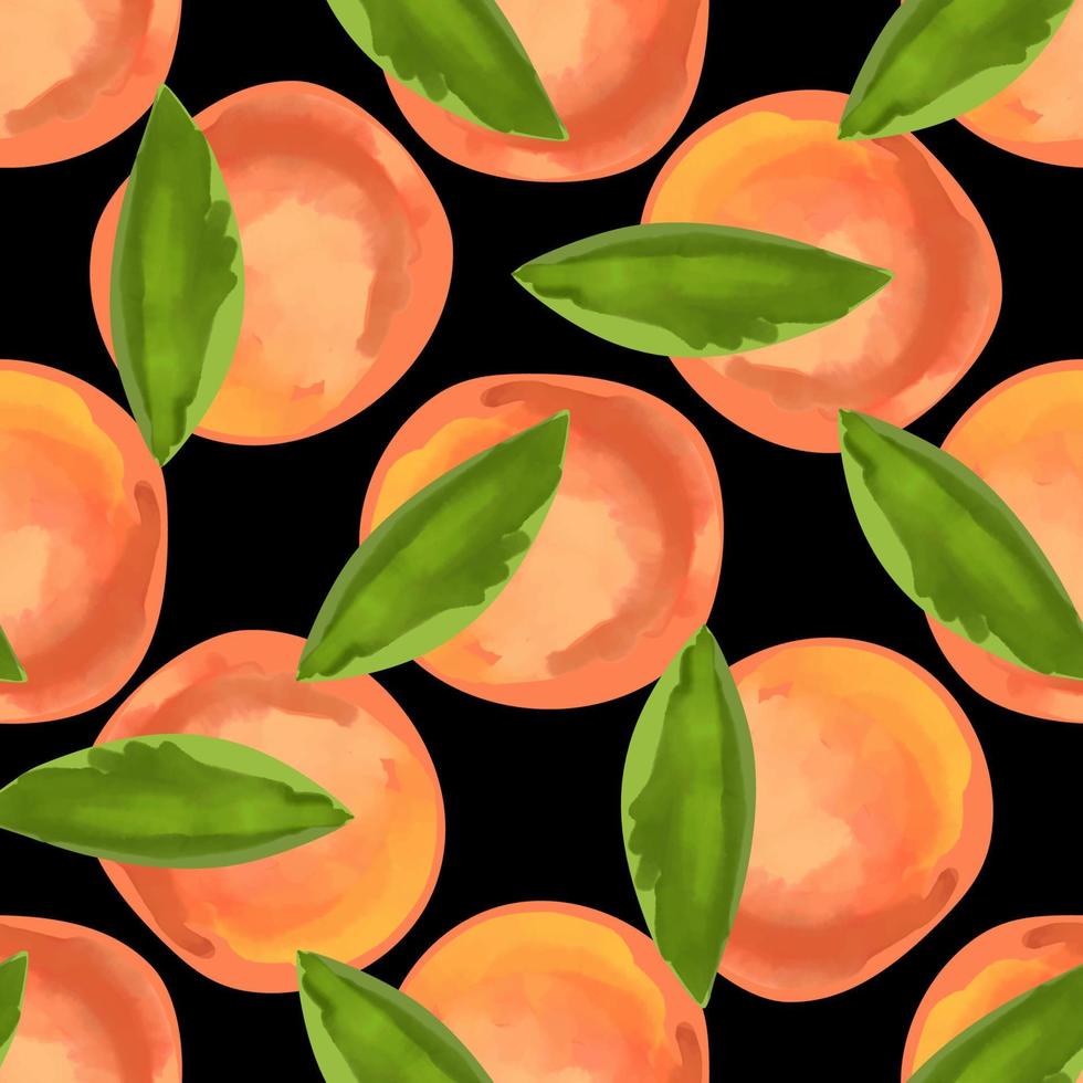 Seamless pattern with illustration of peaches on a black background vector