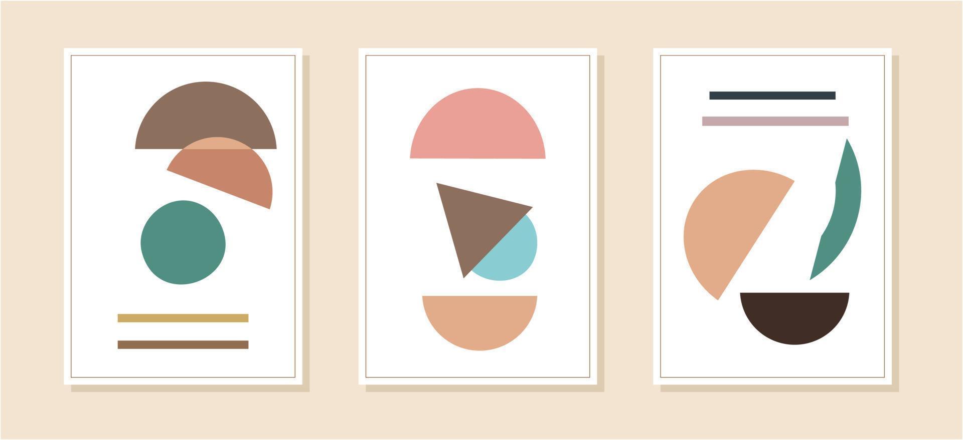 Set of minimalist geometric art posters. Contemporary design posters template with primitive shapes elements. Modern contemporary creative trendy abstract templates vector illustration.