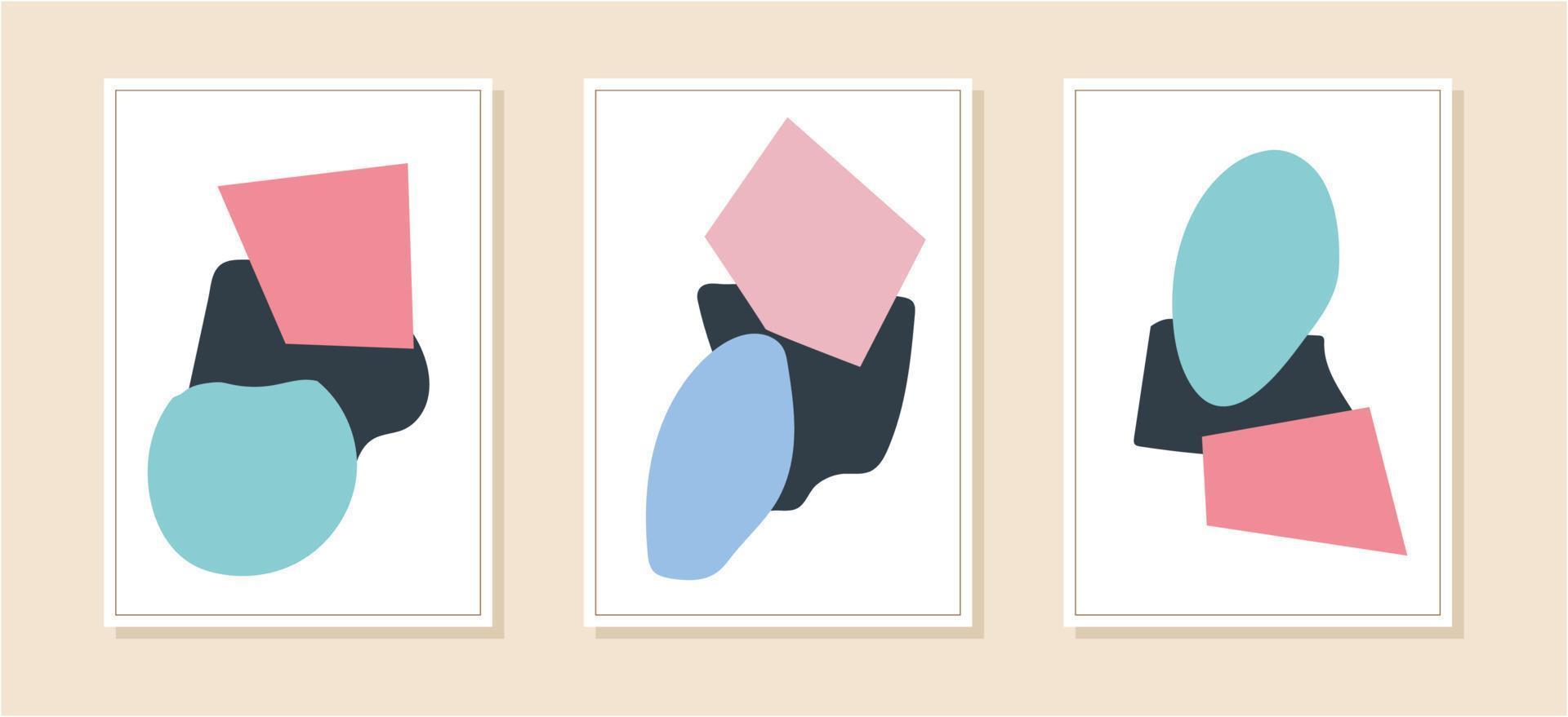 Set of minimalist geometric art posters. Contemporary design posters template with primitive shapes elements. Modern contemporary creative trendy abstract templates vector illustration.