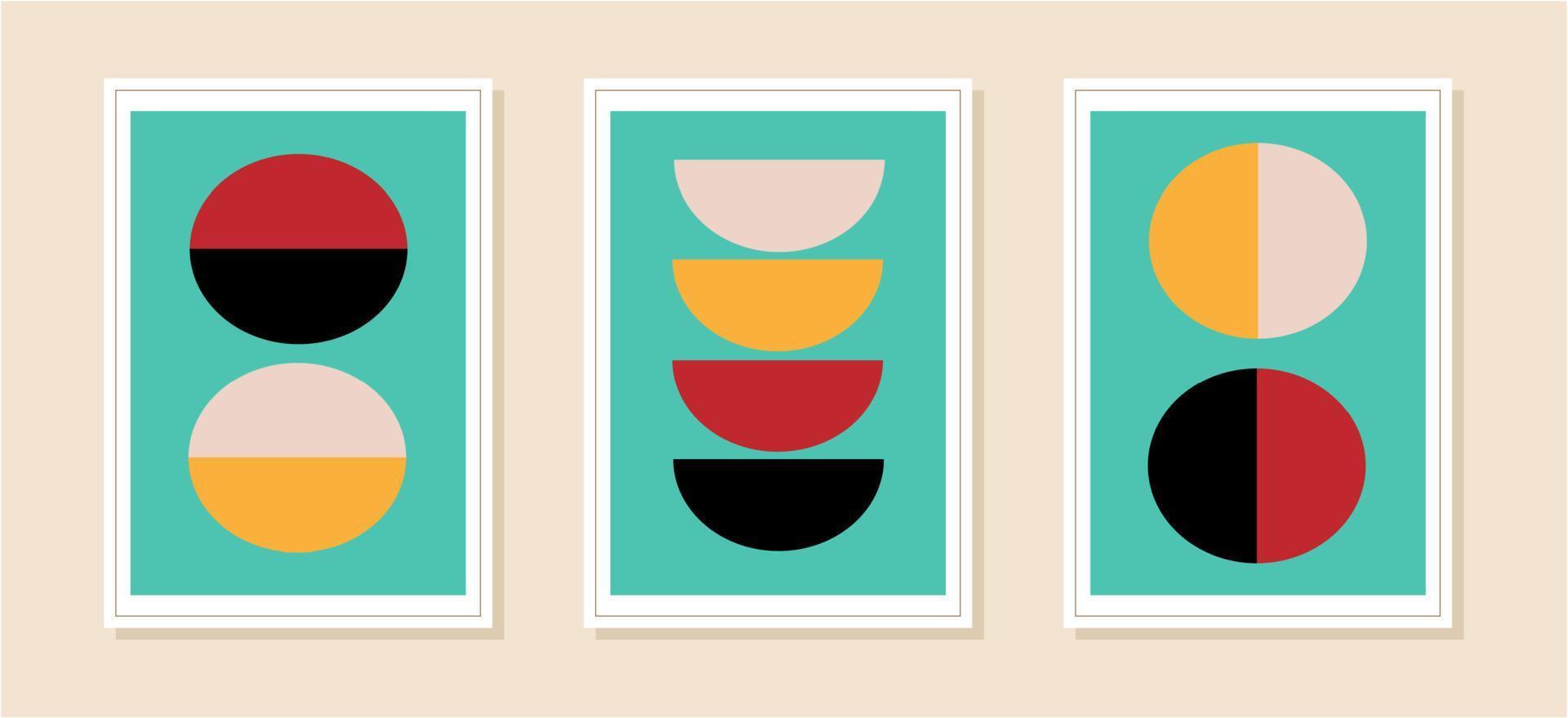 Set of minimalist geometric art posters. Contemporary design posters template with primitive shapes elements. Modern contemporary creative trendy abstract templates vector illustration.