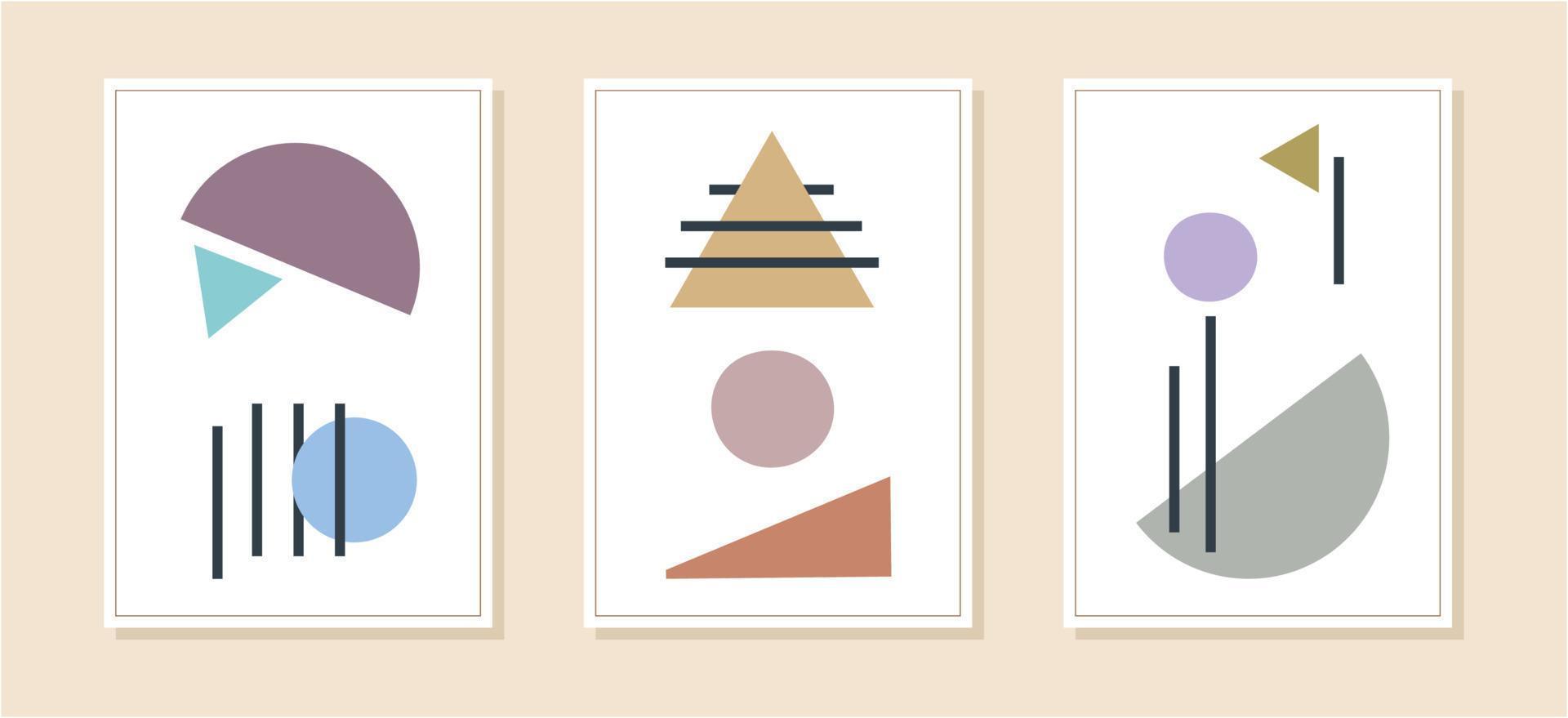 Set of minimalist geometric art posters. Contemporary design posters template with primitive shapes elements. Modern contemporary creative trendy abstract templates vector illustration.