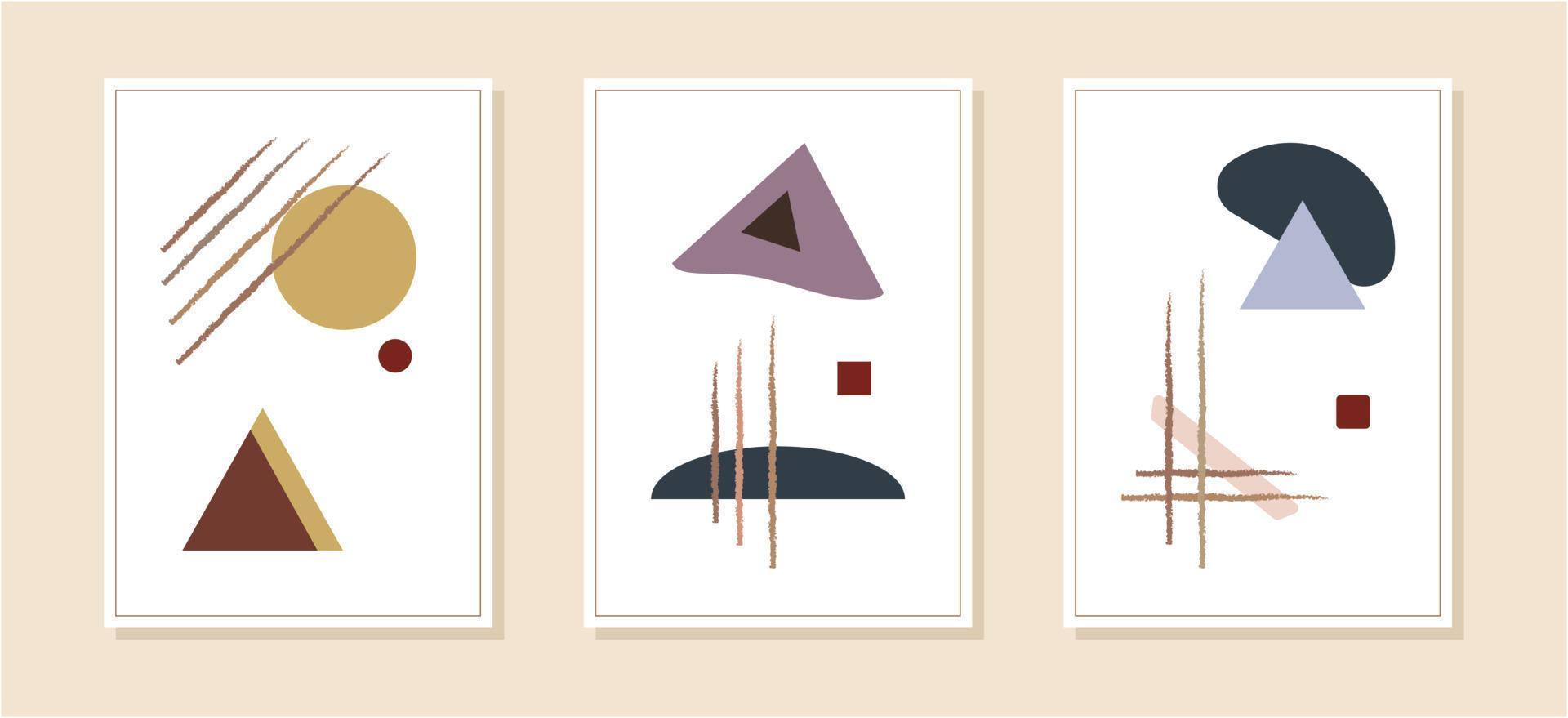 Set of minimalist geometric art posters. Contemporary design posters template with primitive shapes elements. Modern contemporary creative trendy abstract templates vector illustration.