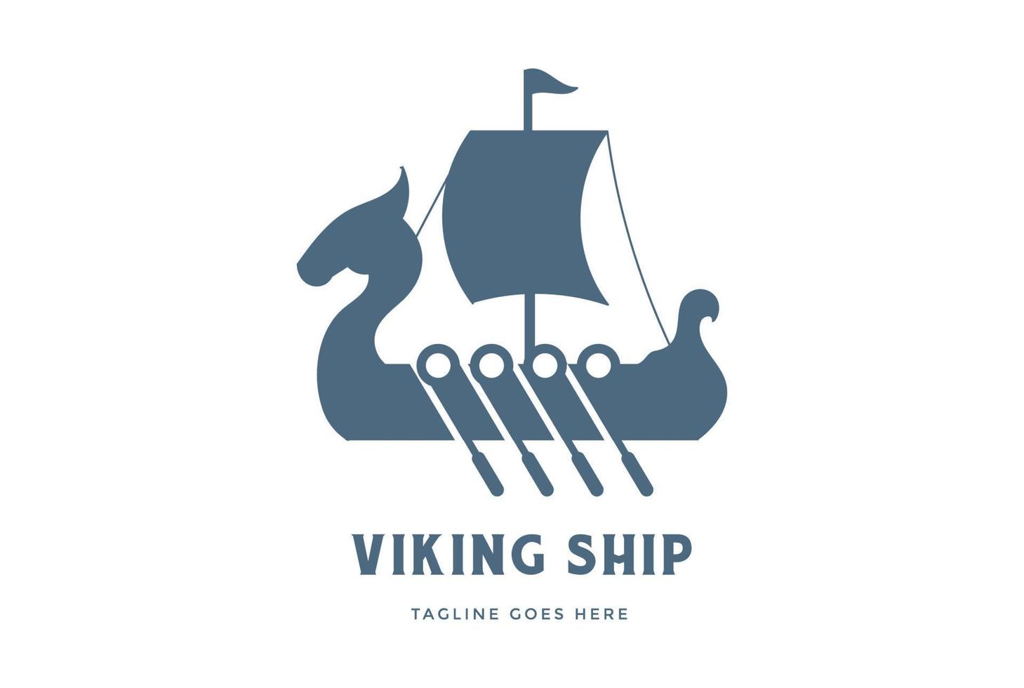 Simple Minimalist Dragon Pirate Viking Ship Silhouette Logo Design Vector