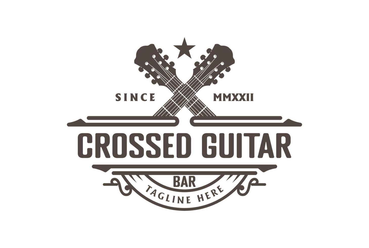 Vintage Retro Crossed Country Guitar for Music Saloon Bar Cowboy Logo Design Vector