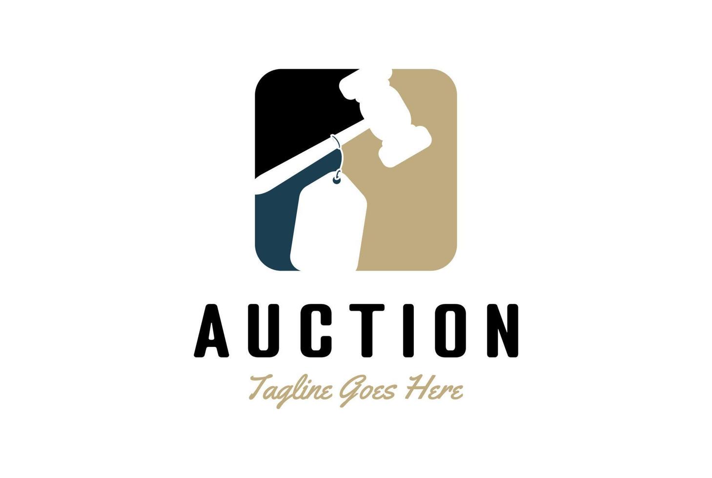 Gavel Hammer Helve Blow with Price Tag for Auction Sale Logo Design Vector