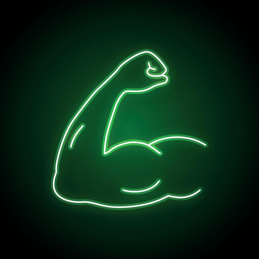Arm muscle line neon icon, strenght symbol for your design vector