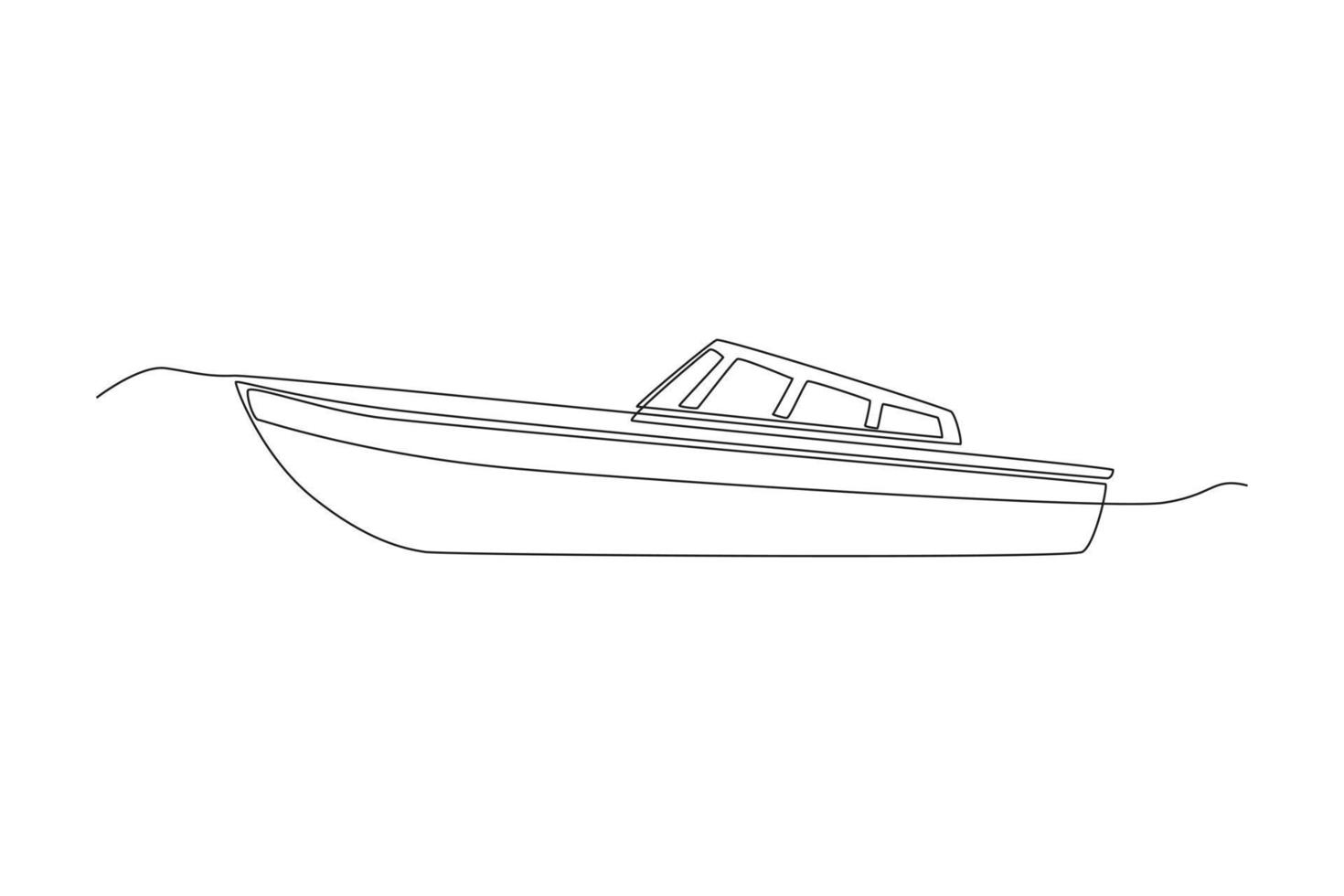 Continuous Single Line Drawing Art Of Luxury Yacht. Speed Boat