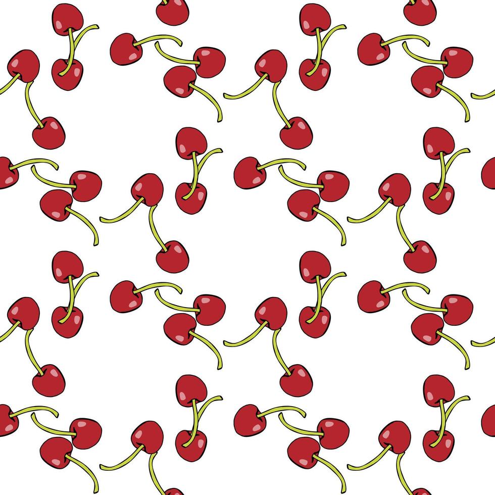 Seamless pattern with simple cherries on white background for fabric, textile, clothes, tablecloth and other things. Vector image.