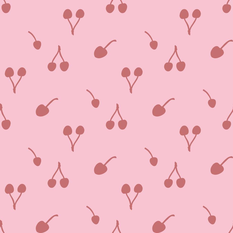 Seamless pattern with cherry silhouette on pink background. Vector image.