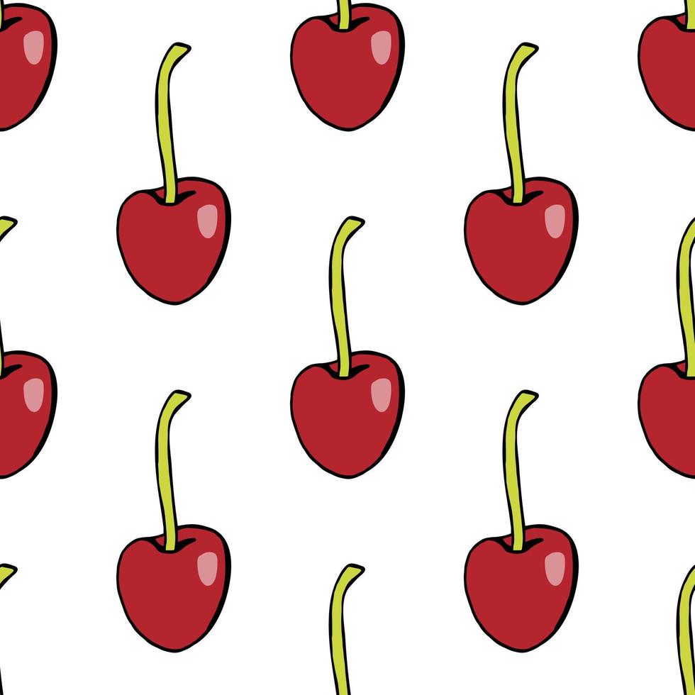 Seamless pattern with creative cherries on white background for fabric, textile, clothes, tablecloth and other things. Vector image.