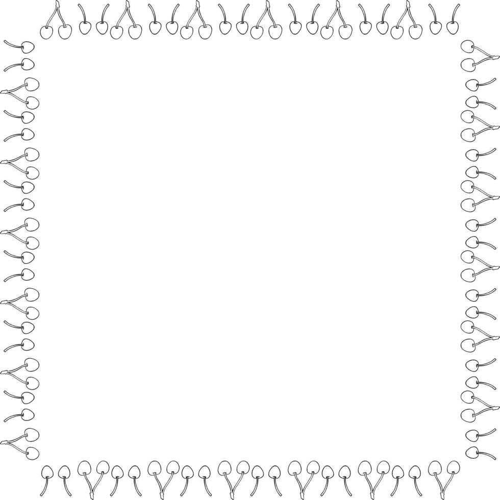 Square frame with black-and-white cherries on white background. Vector image.