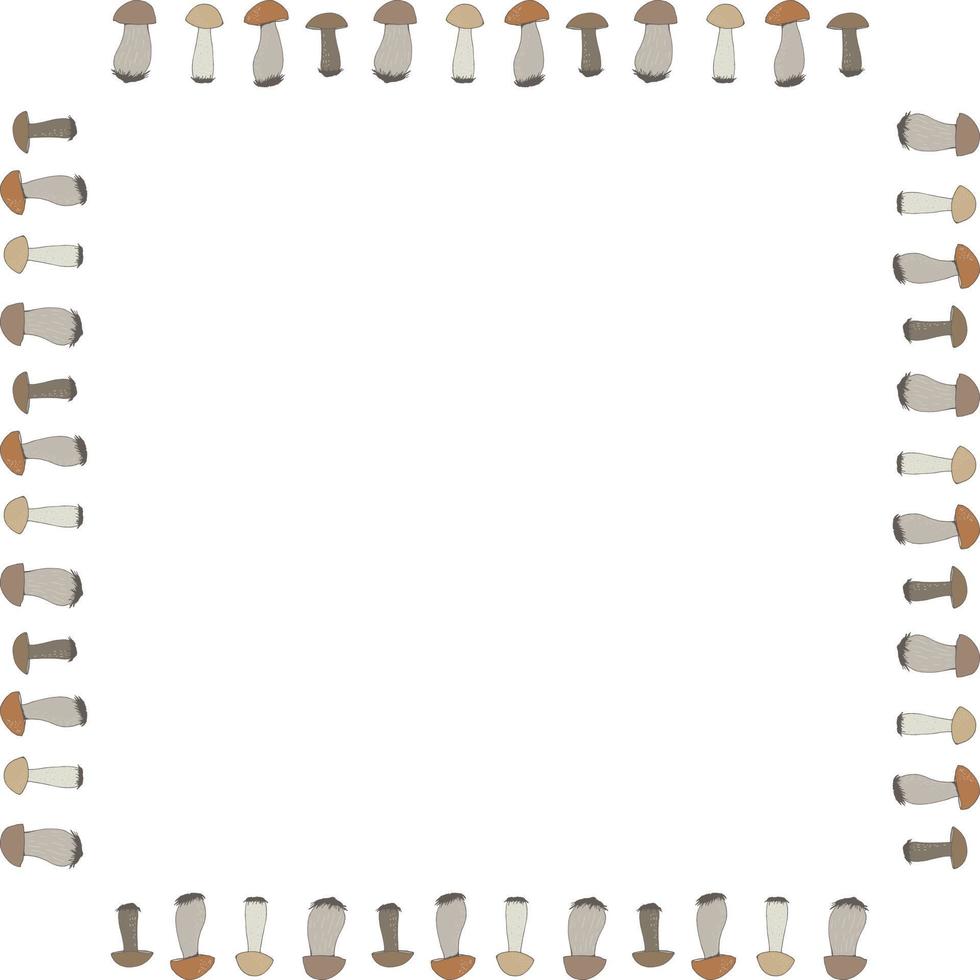 Square frame with forest mushrooms on white background. Vector image.