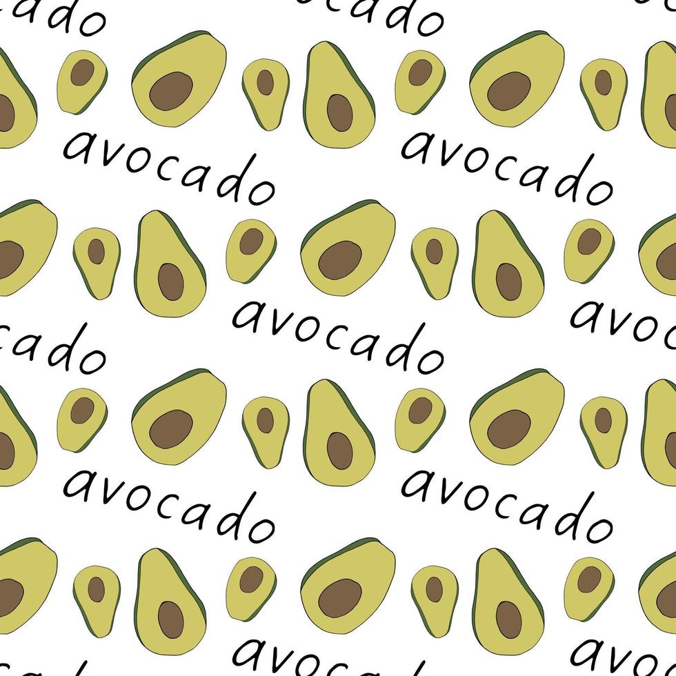 Seamless pattern with yummy avocado on white background. Vector image.