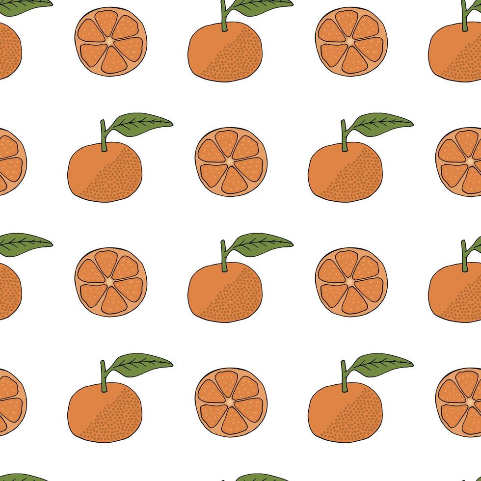 Seamless pattern with tangerines on white background. Vector image.