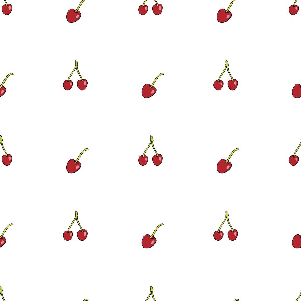 Seamless pattern with sweet little cherries on white background. Vector image.