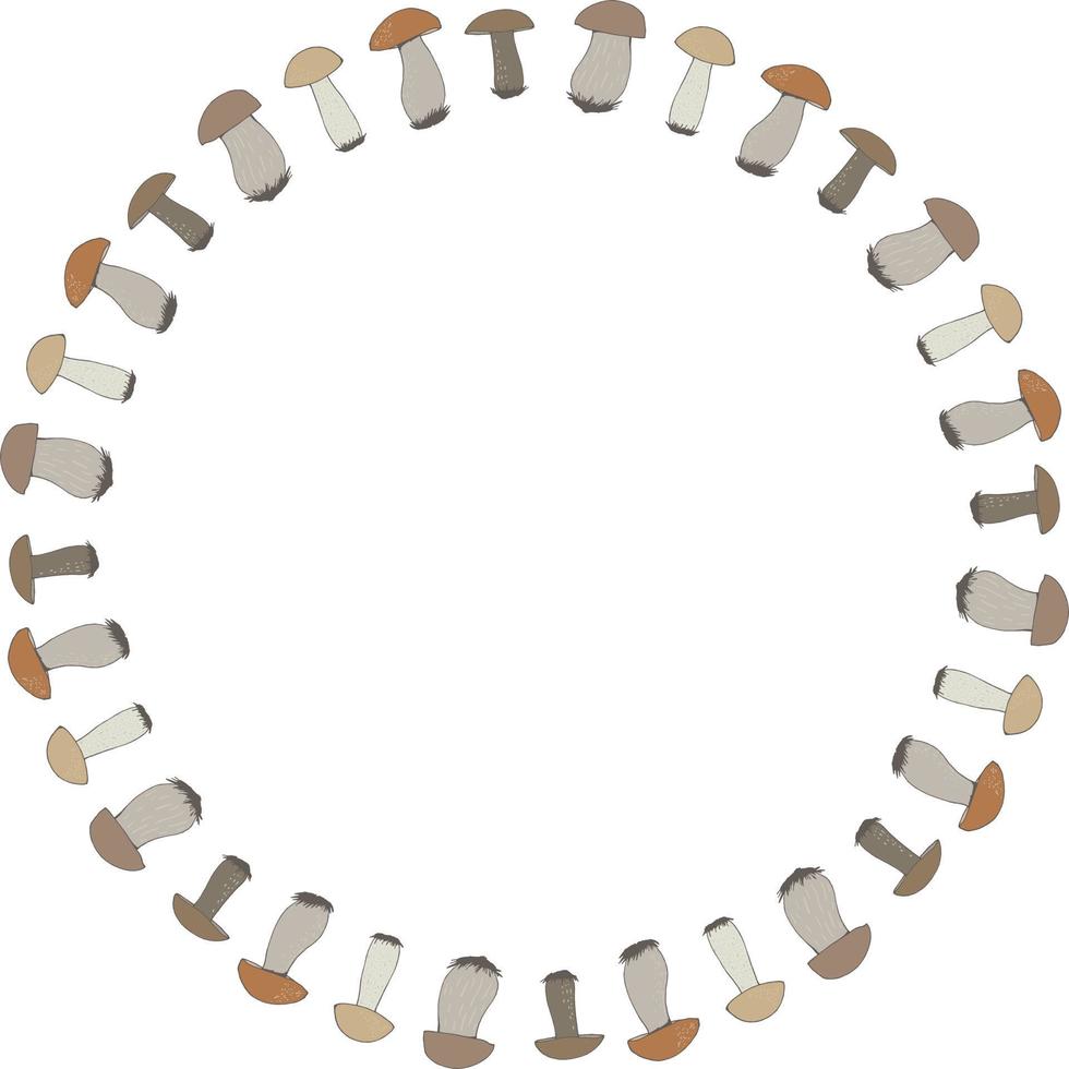 Round frame with forest mushrooms on white background. Vector image.