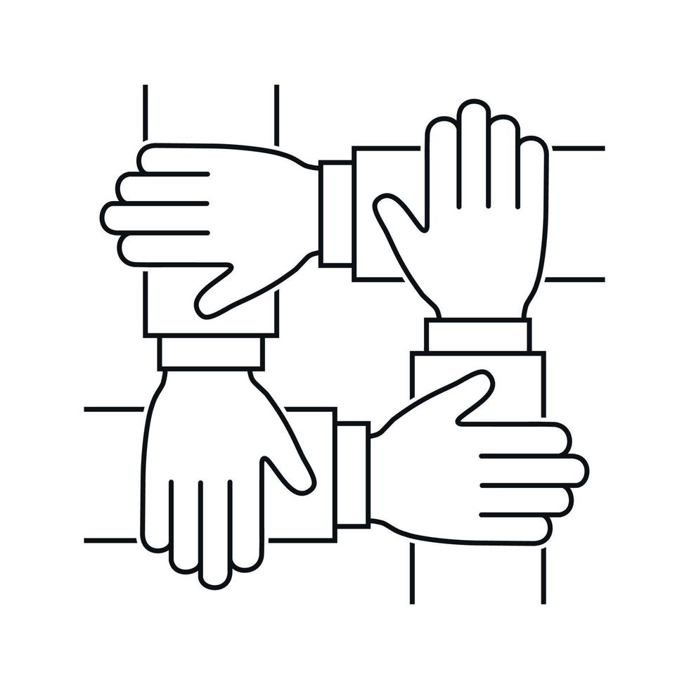 Hands together line icon, teamwork sign on white background for your design vector