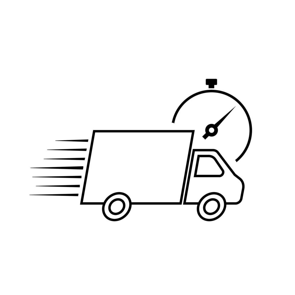 Fast delivery vector icon with truck and timer.