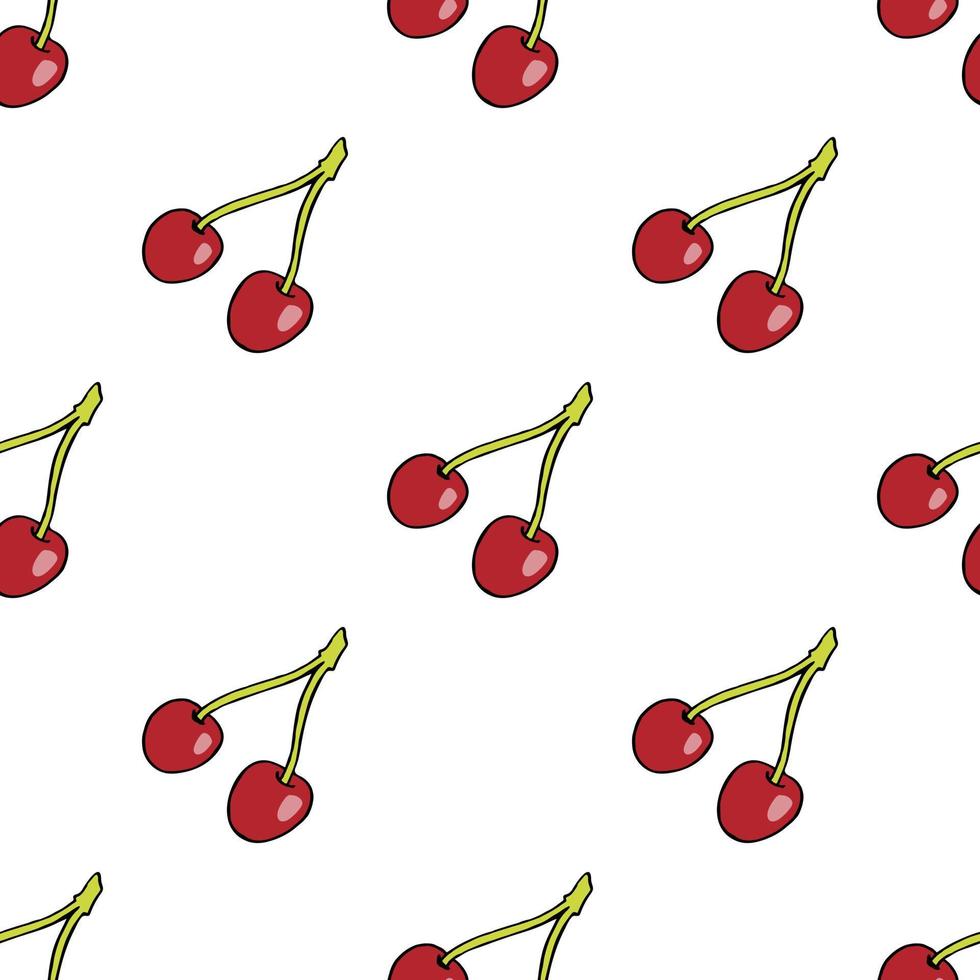 Seamless pattern with sweet cherries on white background. Vector image.