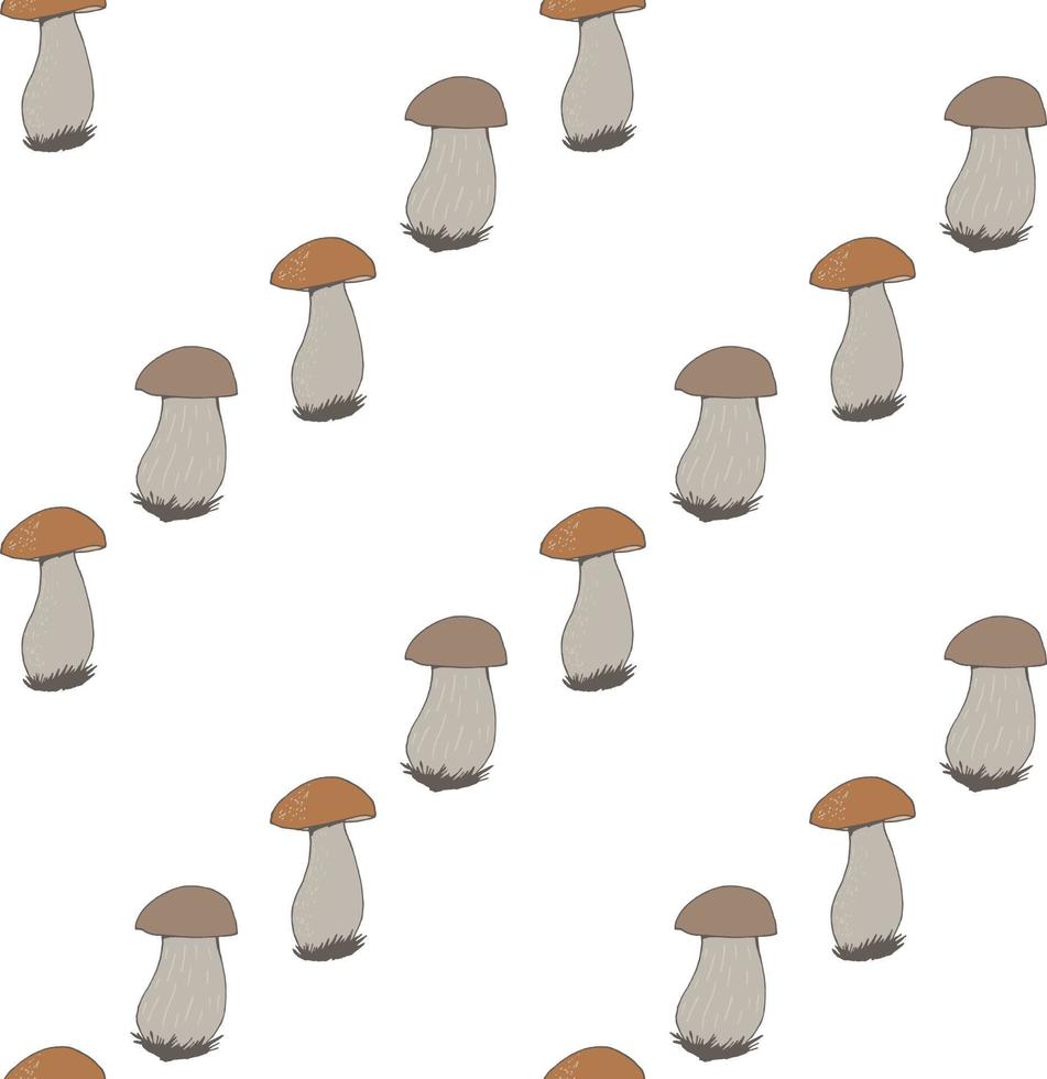 Seamless pattern with forest mushrooms on white background. Vector image.